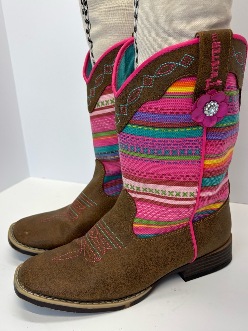 Twister Blazin Roxx Camilla Toddler Zip Up Western Boots With Serape Accent Sz 3